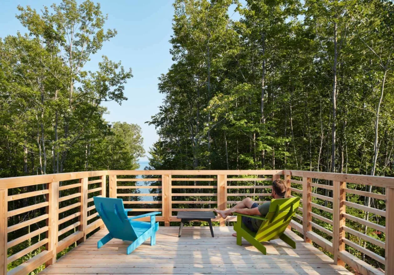Deck immersed in nature at Wild Rice Retreats
